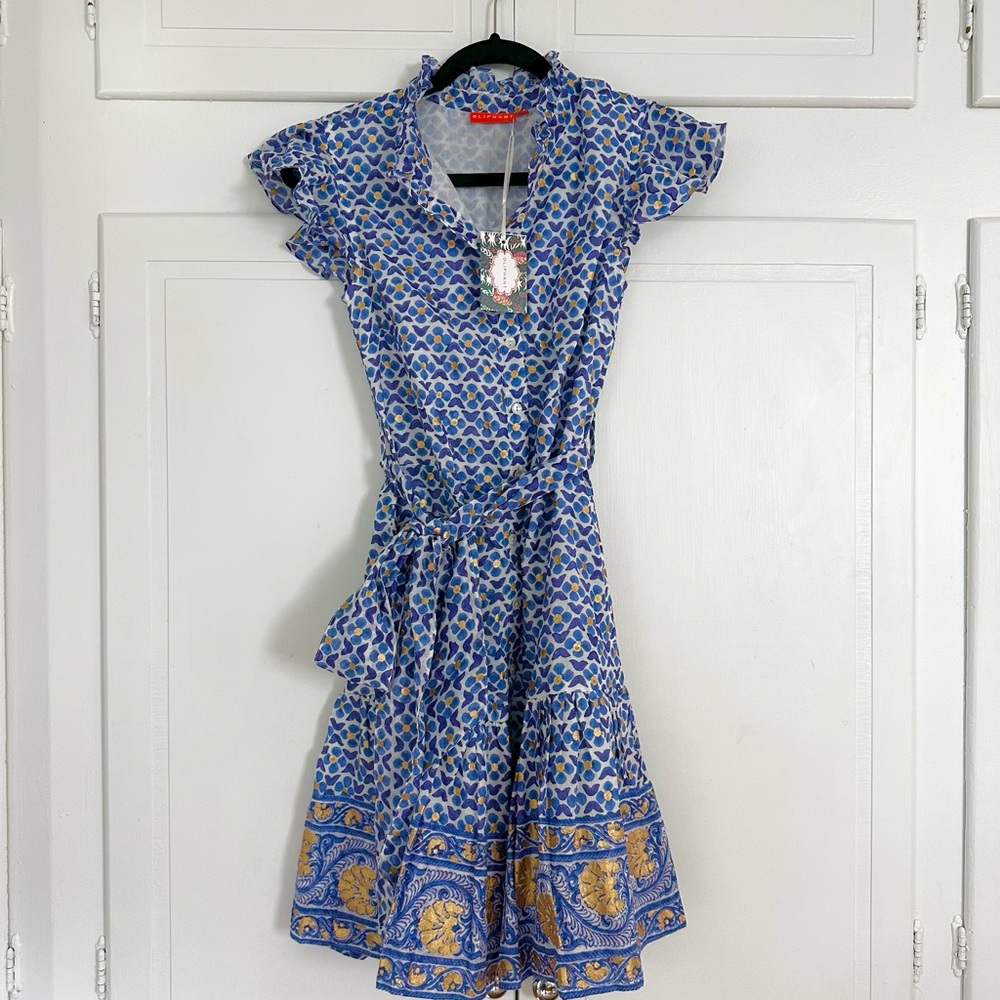 Oliphant XXS Ruffle Collar Button Mini-veranda blue NWT